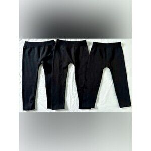 Faded Glory Girls Black Ribbed Leggings Lot of 3 Size 4–6X Stretch Pull On